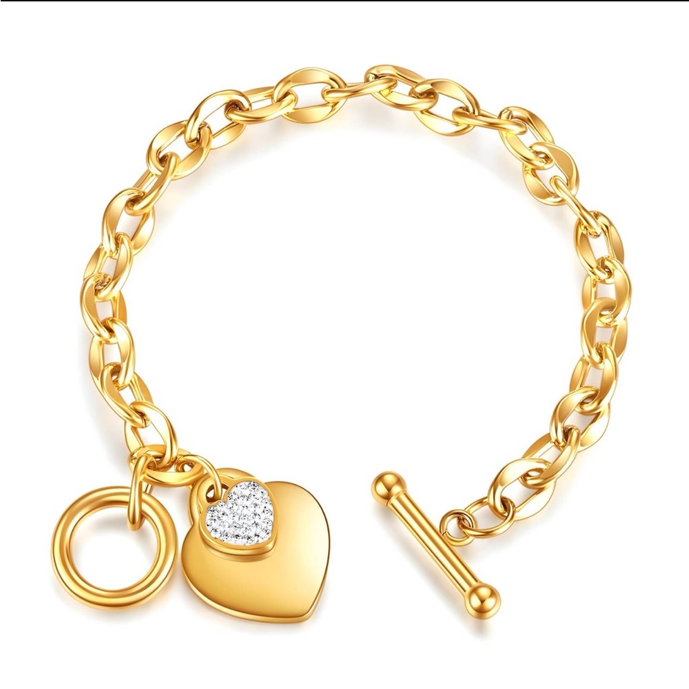 18K gold plated Stainless steel  Heart Charm Bracelet